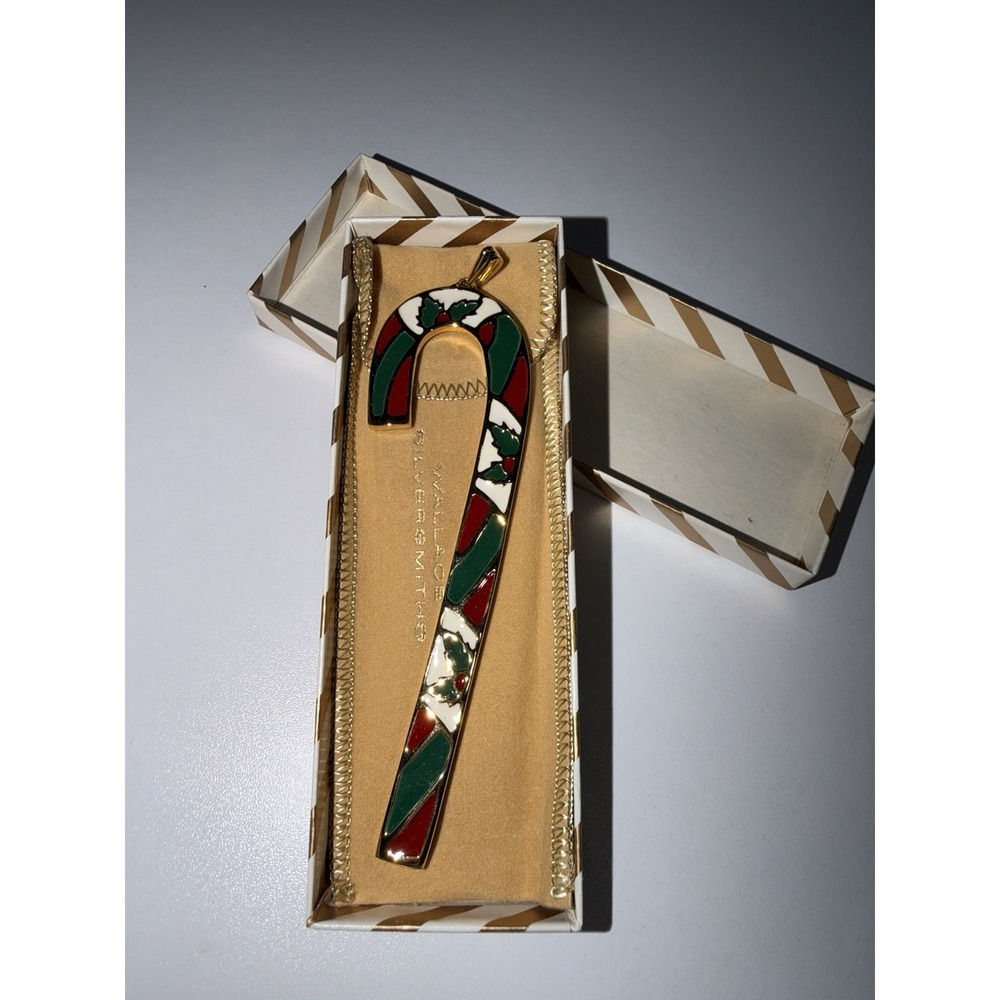 WALLACE SILVERSMITHS WINTER GREEN CANDY CANE 1982 ORNAMENT PENDANT - NEW